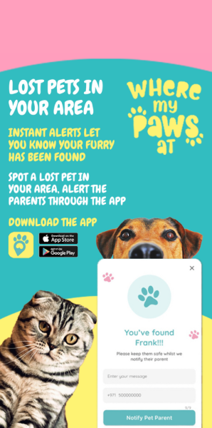 Send instant alerts when your pet is missing in the UAE.